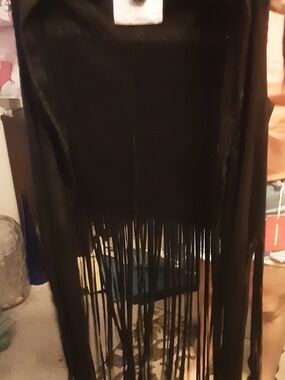 Black Fringe Open-Front Women's Cardigan